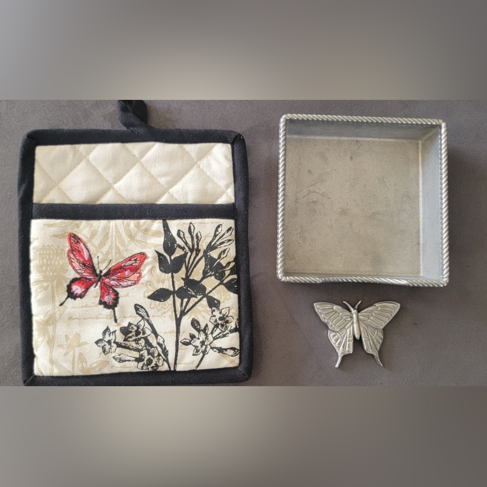 Lenox Butterfly Pot Holder and Tray Set - Red, Black, Silver